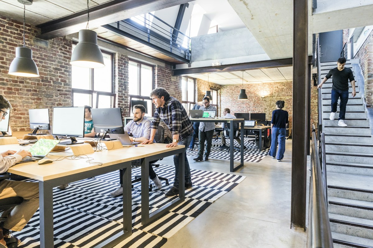 Professionals collaborating in a modern office